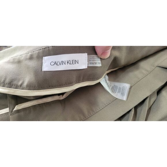 CALVIN KLEIN Womens Green Tie Waist Straight Leg Stretch Trousers Pants Sz 18W - Picture 7 of 8